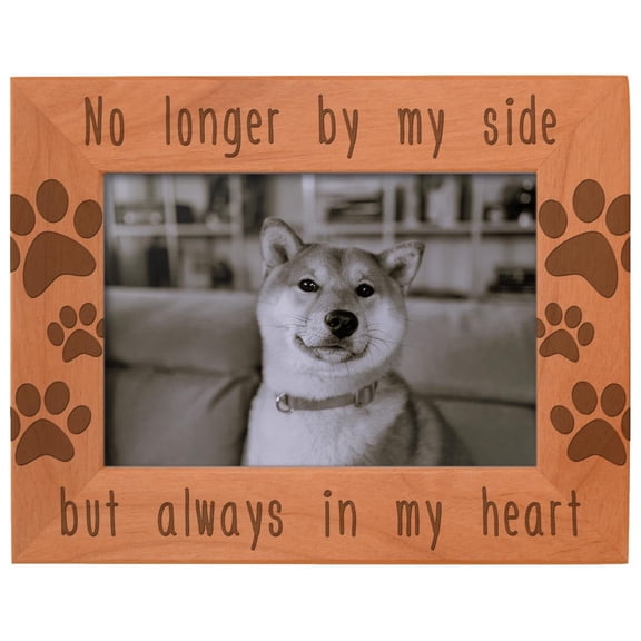 ThisWear Dog Memorial Gifts No Longer by My Side but Always in My Heart Pet Bereavement Gifts Natural Wood Engraved 5x7 Landscape Picture Frame Wood