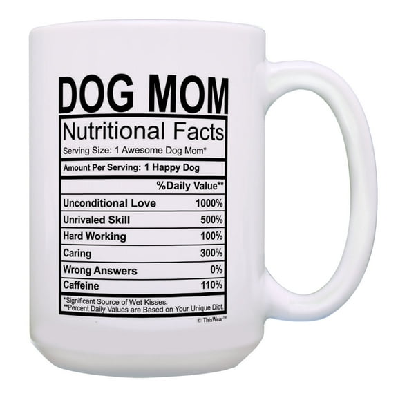 ThisWear Dog Themed Gifts Dog Mom Nutritional Facts Dog Owner Gift for Women 15oz Coffee Mug Dog Mom