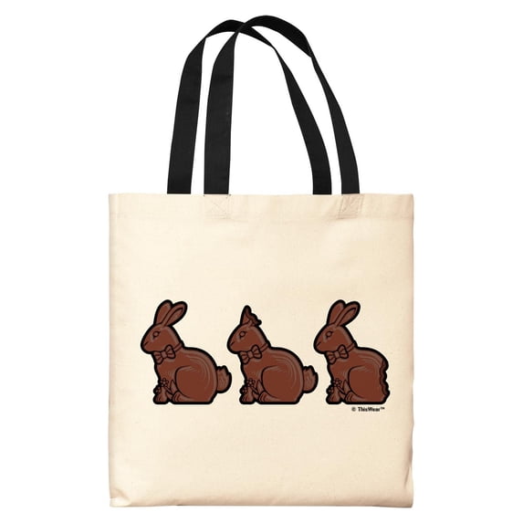 ThisWear Easter Bunny Decor Half Eaten Chocolate Bunnys Easter Basket Stuffers Black Handle Canvas Tote Bag