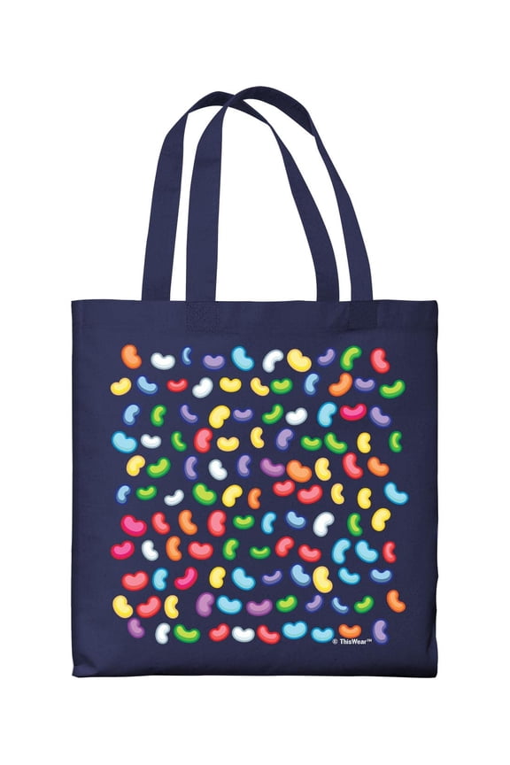 Easter Gifts for Women Colorful Jelly Bean Pattern Easter Party Decorations Lightweight Navy Canvas Tote Bag