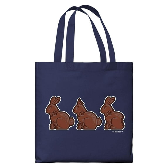 ThisWear Easter Gifts for Women Half Eaten Chocolate Bunnys Easter Party Decorations Lightweight Navy Canvas Tote Bag