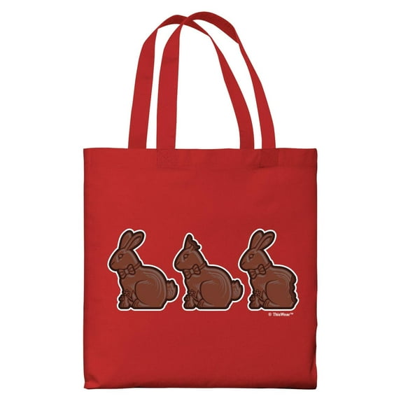 ThisWear Easter Home Decor Half Eaten Chocolate Bunnys Easter Basket Stuffers Lightweight Red Canvas Tote Bag