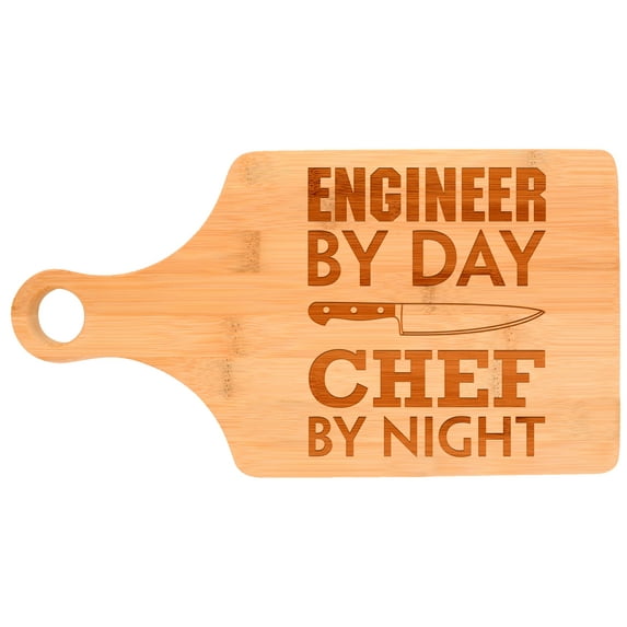 ThisWear Engineering Gift Engineer By Day Chef By Night STEM Math Paddle Shaped Bamboo Cutting Board