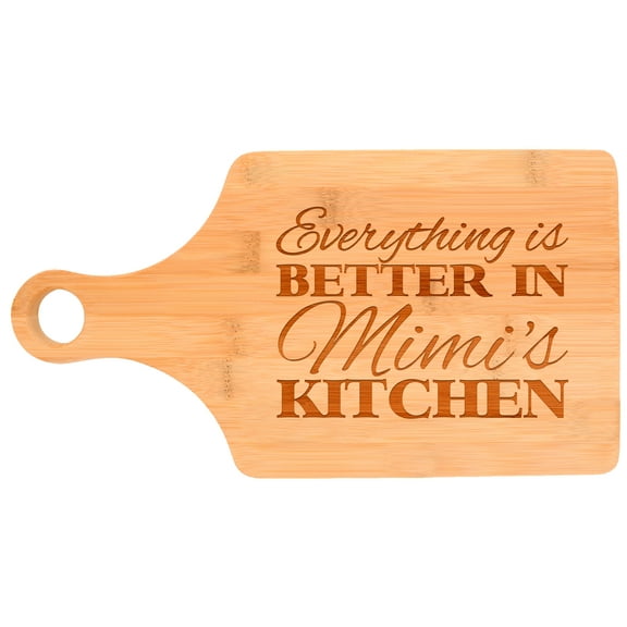 ThisWear Everything Is Better in Mimi's Kitchen Decor Grandma Gift Paddle Shaped Bamboo Cutting Board