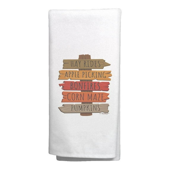 ThisWear Fall Decorations for Home Fall Event Signs Hay Rides Apple Picking Bonfires Corn Maze Pumpkins Decorative Kitchen Towel White