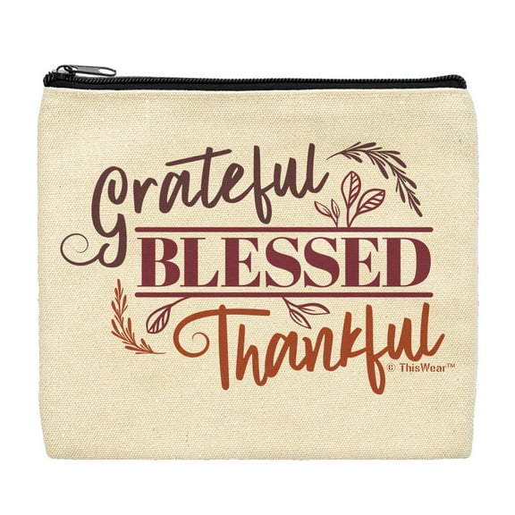 ThisWear Fall Decorations for Home Grateful Blessed Thankful Fall Theme Word Art Makeup Bag