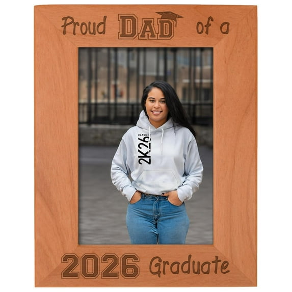 ThisWear Family Graduation Gift For Proud Dad of a 2026 Graduate Wood Engraved Portrait 5x7 Photo Frame