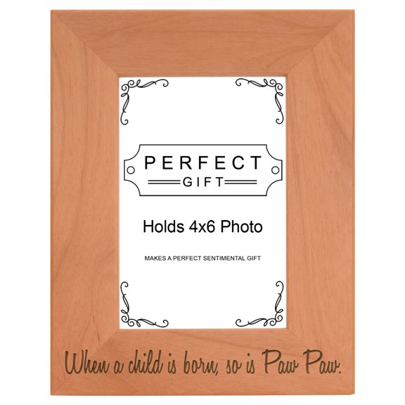 ThisWear Father's Day Gift Child is Born So is Paw Paw Wood Laser 4x6 Portrait Picture Frame