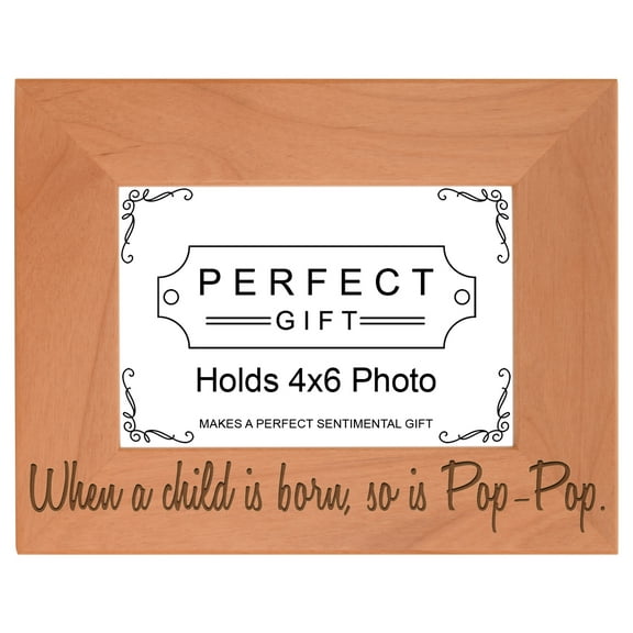 ThisWear Father's Day Gift Child is Born So is Pop-Pop Wood Laser 4x6 Landscape Picture Frame