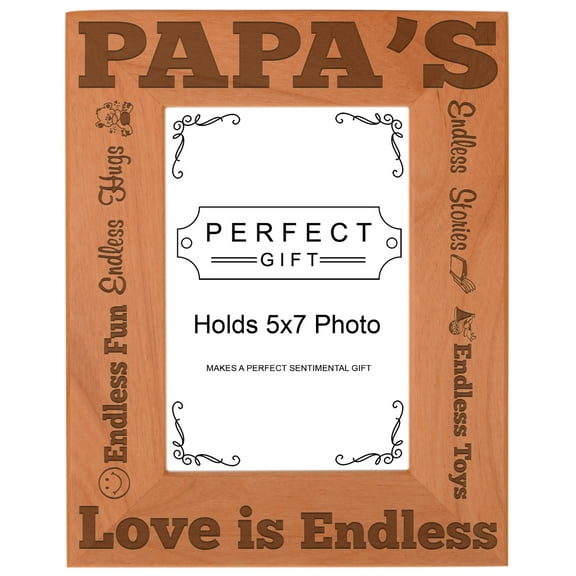 ThisWear Father's Day Gift Papa's Love is Endless Detailed Wood Engraved 5x7 Portrait Picture Frame