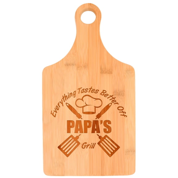 ThisWear Father's Day Gifts for Papa Everything Tastes Better Off Papa's Grill Gifts for Grilling Gifts for Men Birthday Papa Gifts Paddle Shaped Bamboo Cutting Board