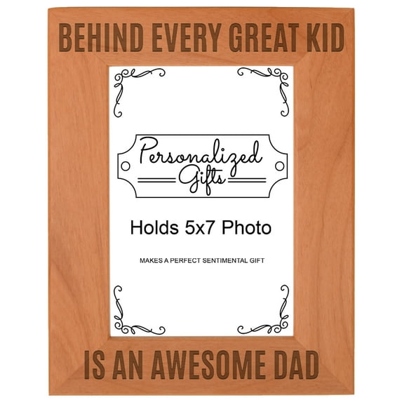 ThisWear Fathers Day Gifts from Daughter Behind Every Great Kid is an Awesome Dad Unique Gifts for Dad Wood Laser 5x7 Portrait Picture Frame