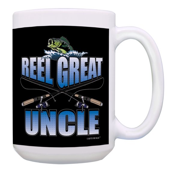 ThisWear Fathers Day Mug Bass Fishing Reel Great Uncle Punny Uncle Gifts 15oz Coffee Mug Black
