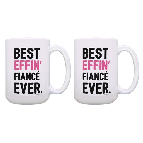 ThisWear Fiance Present Set Best Effin Fiance Ever Coffee Cup 2 Pack Gift 15oz Coffee Mugs Pink