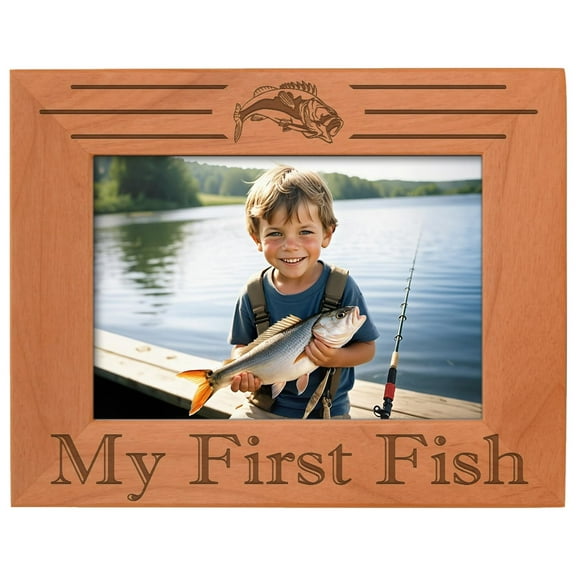ThisWear Fish Photo Frame My First Fish Picture Frame Wood Engraved 5x7 Landscape Picture Frame