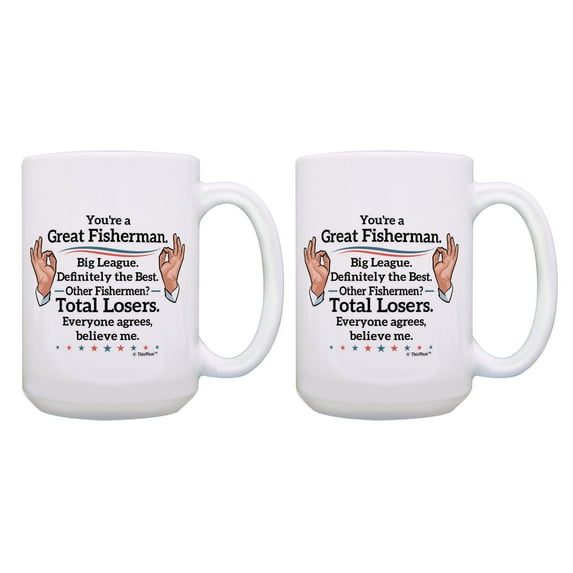 ThisWear Fisherman Mug Set You're a Great Fisherman Political Gag Gifts 2 Pack Gift 15oz Mugs Cups White