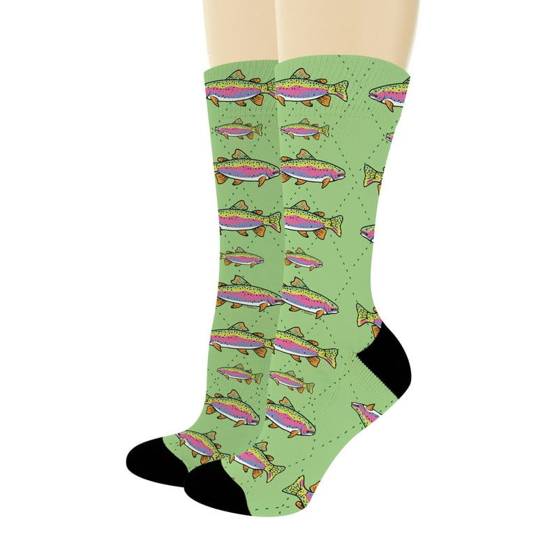 ThisWear Fishing Gifts for Men and Women Trout Fishing Colorful Fish Print  Socks 1-Pair Novelty Crew Socks