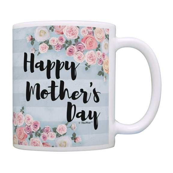 ThisWear Flower Gifts for Mom Happy Mothers Day Coffee Mug for Mom Coffee Mug Floral & Stripes