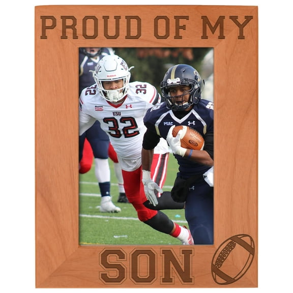 ThisWear Football Dad Mom Gifts Proud of my Son Sports Natural Wood Engraved 5x7 Portrait Picture Frame Wood