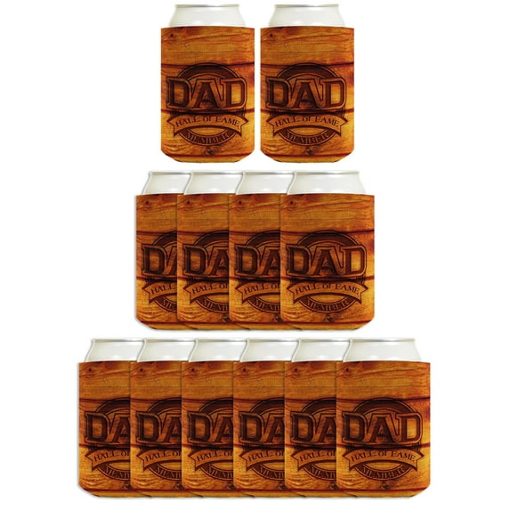 ThisWear Funny Beer Coolie Dad Hall of Fame Father's Day Gift for Dad or Grandpa 12 Pack Can Coolie Drink Coolers Coolies Wood