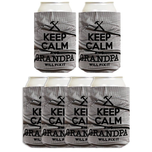 ThisWear Funny Beer Coolie Keep Calm Grandpa Will Fix It Father's Day Gift for Dad or Grandpa 6 Pack Can Coolie Drink Coolers Coolies Duct Tape