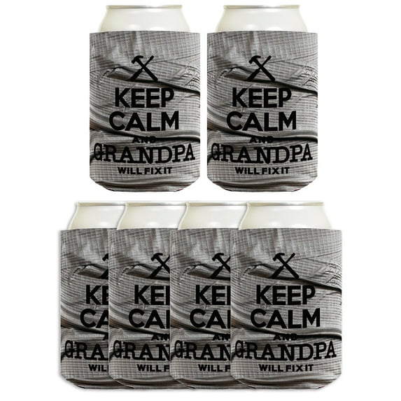 ThisWear Funny Beer Coolie Keep Calm Grandpa Will Fix It Father's Day Gift for Dad or Grandpa 6 Pack Can Coolie Drink Coolers Coolies Duct Tape
