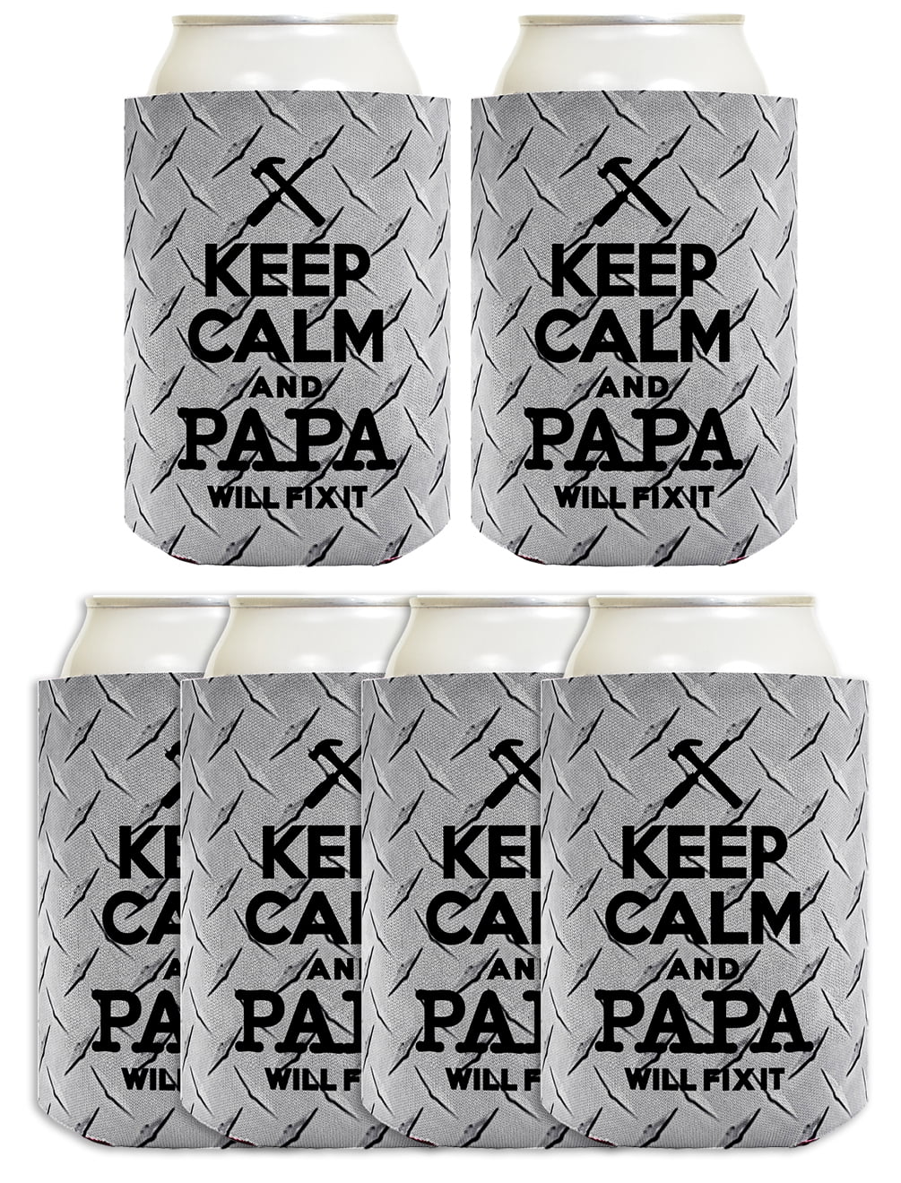 ThisWear Funny Beer Coolie Keep Calm Papa Will Fix It Father's Day Gift for Dad or Grandpa 6 Pack Can Coolie Drink Coolers Coolies Diamond Plate