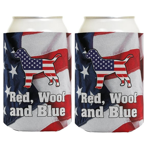 Funny Dog Can Cooler Red Woof Blue Dog 4th of July Gift for Dog Lovers 2 Pack Can Drink Coolers