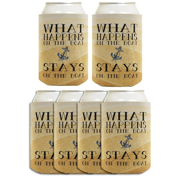 Funny Can Drink Thermocooler What Happens On Boat Stays Boating Gift 6-Pack Can Drink Sleeves