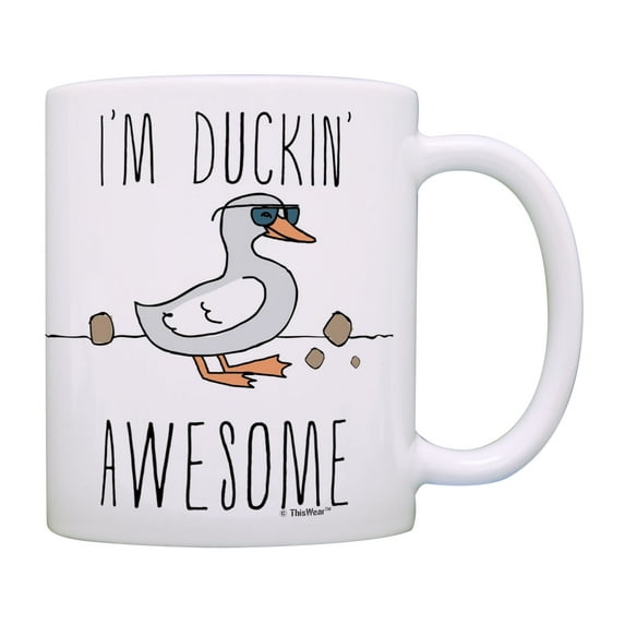 ThisWear Funny Duck Mugs I'm Duckin Awesome Punny Duck Mug Coworker Office Gifts Pun Coffee Mug Multi