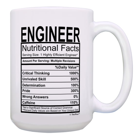 ThisWear Funny Engineer Gifts for Men Engineer Nutritional Facts Engineer Graduation Gifts Gift 15oz Coffee Mug