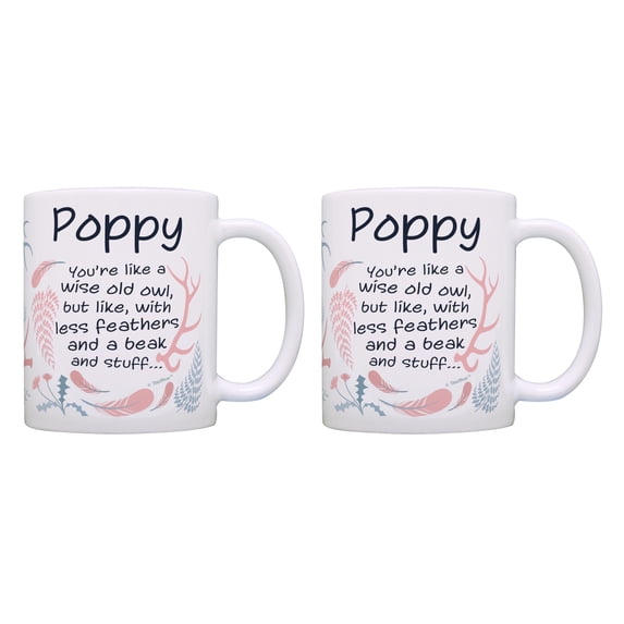 ThisWear Funny Gift for Poppy Like Wise Old Owl Less Feathers Beak and Stuff 2 Pack 11oz Coffee Mug Set