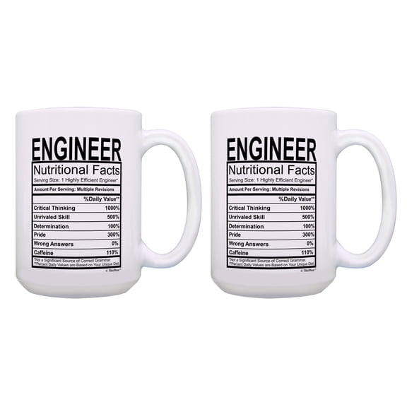 ThisWear Funny Gifts for Engineers Engineer Nutritional Facts Engineer Gifts Funny 2 Pack 15oz Coffee Mugs