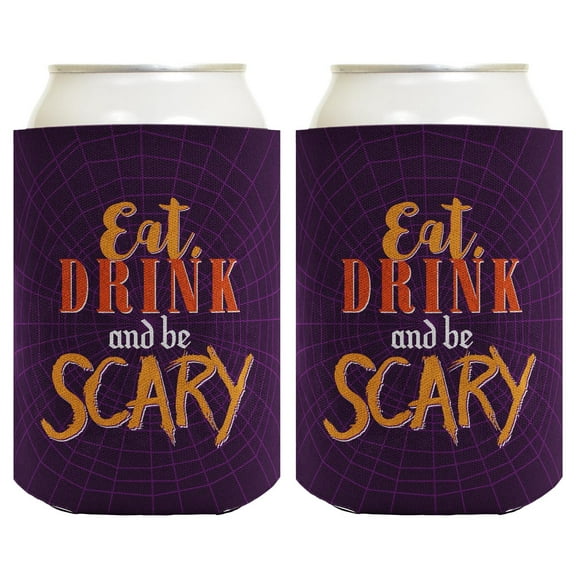 ThisWear Funny Halloween Gifts Eat Drink and Be Scary Spider Web 2-pack Can Coolies Drink Coolers Multi