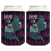 ThisWear Funny Halloween Gifts Here for the Boos Ghost Pun Gift 2-pack Can Coolie Drink Coolers Coolies Multi