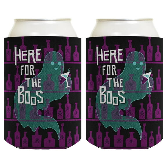ThisWear Funny Halloween Gifts Here for the Boos Ghost Pun Gift 2-pack Can Coolie Drink Coolers Coolies Multi