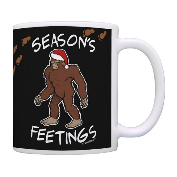 ThisWear Funny Holiday Party Mug Christmas Sasquatch Seasons Feetings Coffee Mug Black