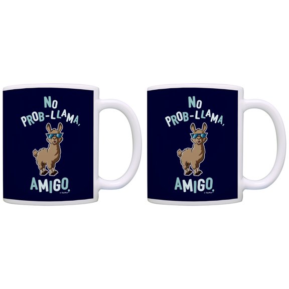 ThisWear Funny Llama Gifts No Prob-Llama Amigo Funny Llama 11 ounce 2 Pack Coffee Mugs