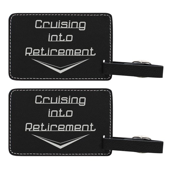 ThisWear Funny Luggage Tags for Women Classic Car Theme Cruising Into Retirement 2-pack Laser Engraved Leatherette Luggage Tags Black