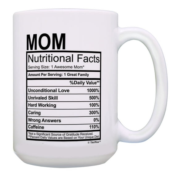 ThisWear Funny Mom Birthday Gifts Mom Nutritional Facts Mug 1 Awesome Mom Cup 15oz Coffee Mug