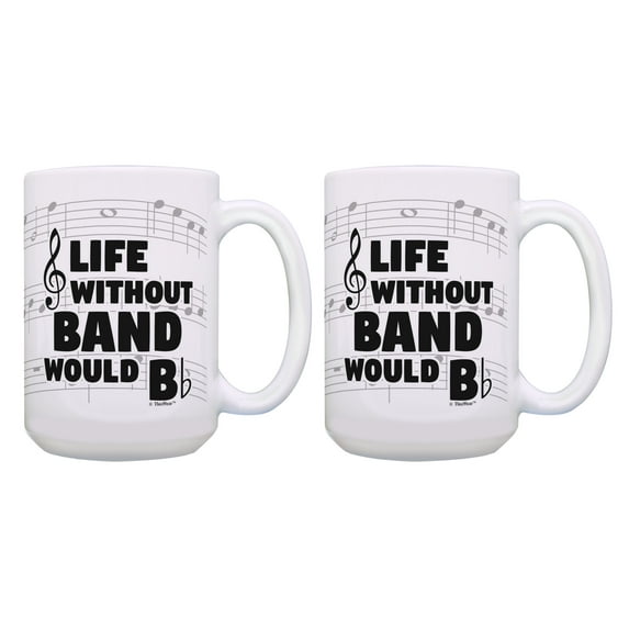 ThisWear Funny Music Teacher Gifts Life Without Band Would Be Flat 2 Pack 15oz Coffee Mugs Notes