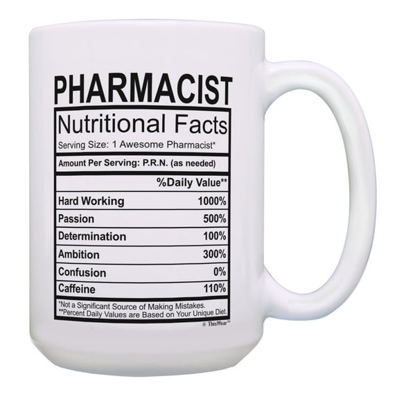 ThisWear Funny Pharmacy Gifts Pharmacist Nutritional Facts Mug Pharmacist Cup 15oz Coffee Mug