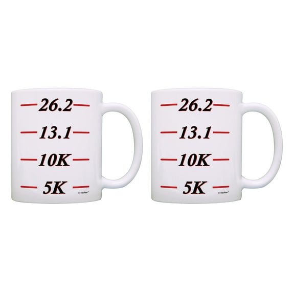 ThisWear Funny Runner Gifts 5k to Marathon Measurement Runners Cup 11 ounce 2 Pack Coffee Mugs