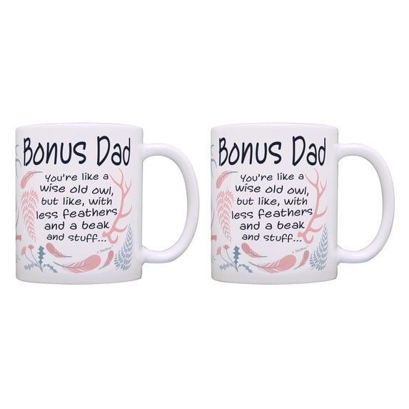 ThisWear Funny Step-Dad Appreciation Gift Step-Dad Like Wise Old Owl Less Feathers Beak and Stuff 2 Pack 11oz Coffee Mug Set