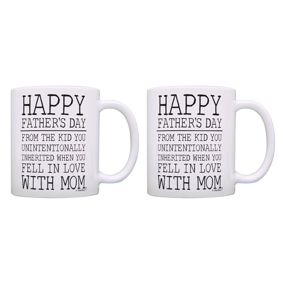 ThisWear Funny Stepdad Mug Set Happy Fathers Day from the Kid Unintentionally Inherited 2 Pack Mugs White