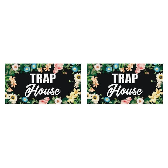 ThisWear Funny Welcome Mat Trap House Rubber Doormat Floral Decor for New Home Owner 2 Pack Doormats Black Floral