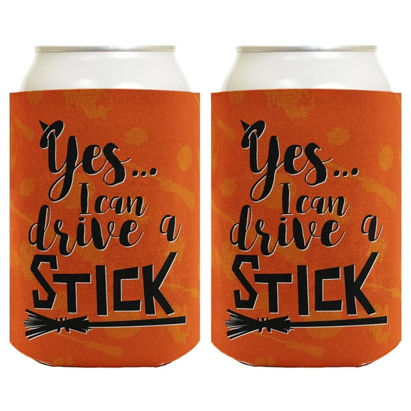 ThisWear Funny Witch Halloween Gifts Yes I Can Drive A Stick 2-pack Can Coolie Drink Coolers Coolies Orange