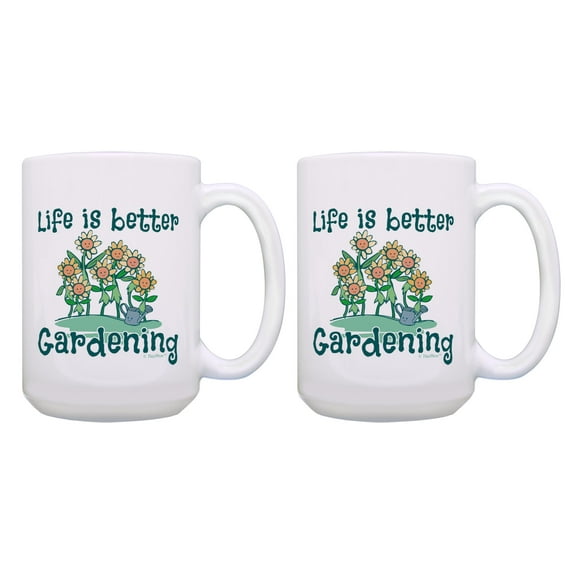 ThisWear Garden Lover Gifts Life is Better Gardening Coffee Mug Set 2 Pack 15oz Coffee Mugs Multi