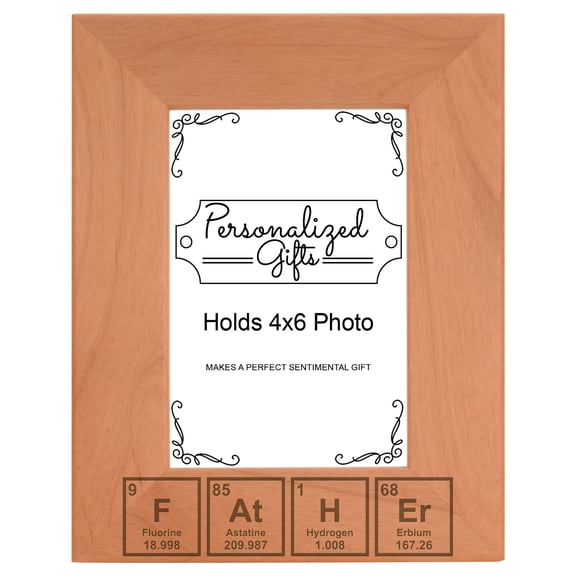 ThisWear Gift for Dad Science Periodic Table Elements Wood Laser 4x6 Portrait Picture Frame