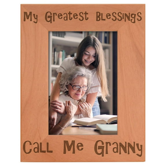 ThisWear Gift for Grandma Blessings Call Me Granny Natural Wood Engraved 4x6 Portrait Picture Frame Wood